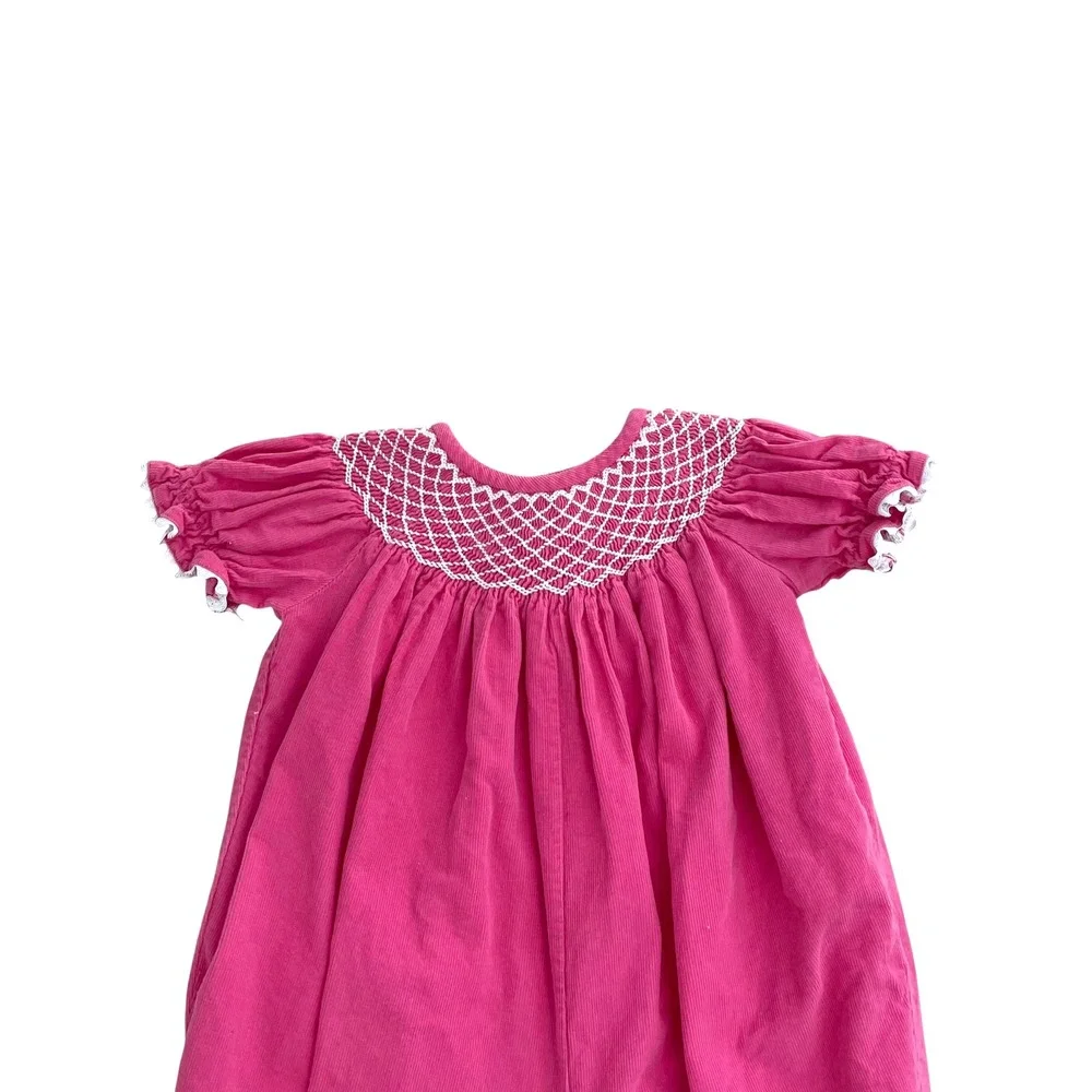 Smocked Auctions micro corduroy smocked one piece jumpsuit Size 9M‎ pink cute